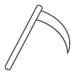 Scythe thin line icon, halloween and blade, reaper sign, vector graphics, a linear pattern on a white background.