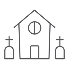 Horror house thin line icon, halloween and home, scary building sign, vector graphics, a linear pattern on a white background.