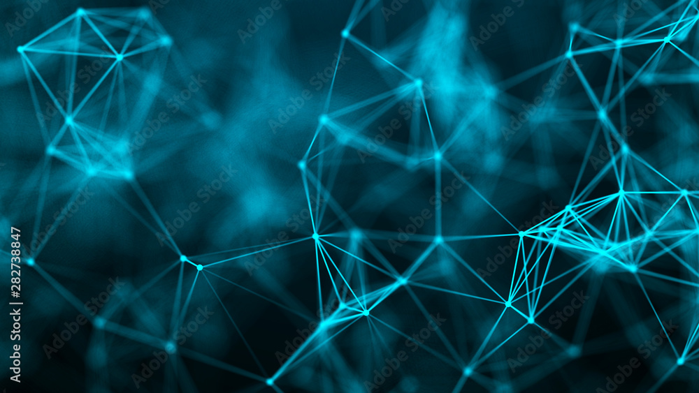 Fototapete Abstract connection dots. Technology background. Network connection structure. Plexus effect. 3d