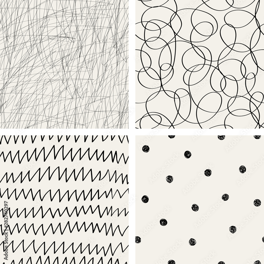Poster set of seamless abstract hand-drawn patterns. vector modern creative backgrounds for your design