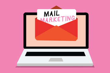Writing note showing Mail Marketing. Business photo showcasing Act of sending a commercial messages Broadcast sense Computer receiving email important message envelope with paper virtual