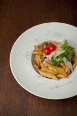.pasta with chopped beefsteak and tomato