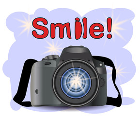 CAMERA with photo icon, photography, digital photo camera with image symbol, photographer equipment