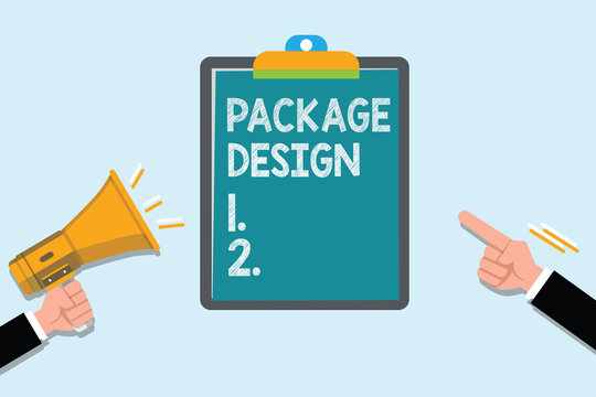 Conceptual hand writing showing Package Design. Business photo text Strategy in creating unique product wrapping or container.