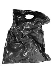 Photo of isolated old black plastic bag.