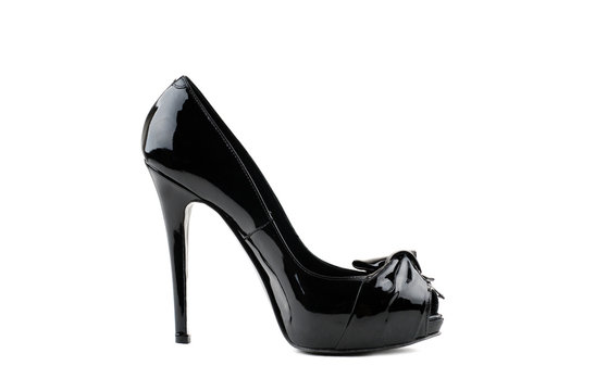 Photo of elegant modern female's black shoe