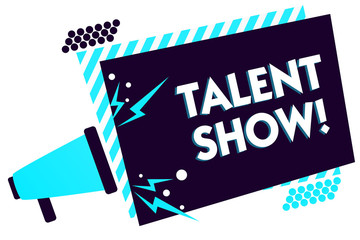 Handwriting text Talent Show. Concept meaning Competition of entertainers show casting their performances Megaphone loudspeaker blue striped frame important message speaking loud