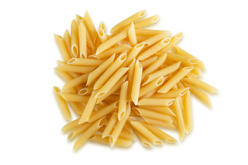 Macaroni photo closeup view isolated on white background. Pasta isolated for design