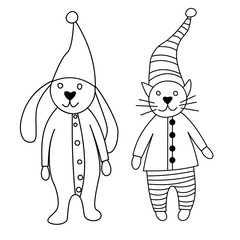 2020 Happy New Year. Set of cute little cartoon toys. New year and Christmas characters. Christmas animals simple illustration for greeting cards, calendars, prints etc. Vector illustration