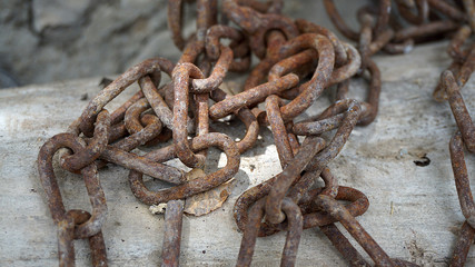 rusty obsolete chain, rusty iron chain,