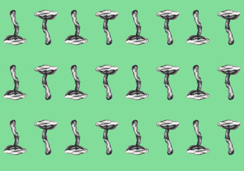 Botanical seamless pattern with mushrooms. Natural elements hand painted with pencils. Floral watercolor background. Autumn, fall, forest.