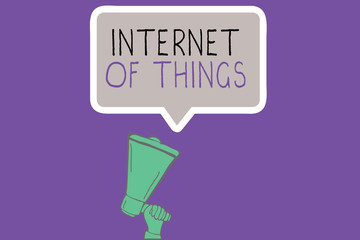 Conceptual hand writing showing Internet Of Things. Business photo showcasing connection of Devices to the Net to Send Receive Data.