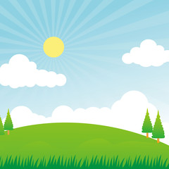 Nature landscape vector illustration with bright sky, Field vector illustration  