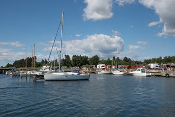 Fototapeta na wymiar The yacht harbor in town of Harbolle in Denmark