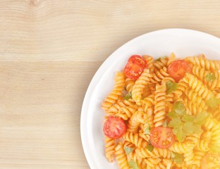 Pasta fusilli with bolognese tomato beef sauce