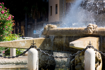 Close Up of the Fountain in Ebalia Square in the Center of Taranto, in the South of Italy