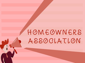 Conceptual hand writing showing Homeowners Association. Business photo showcasing Organization with fee for upkeeps of Gated Community.