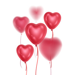 Obraz na płótnie Canvas Realistic 3D glossy balloons of pink colors with blur effect. Balloons with shape of hearts Decorative element for party invitation design or greeting cards, Vector illustration