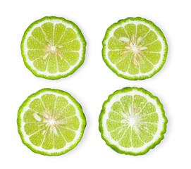 bergamot slice  or kaffir with seeds isolated on white background.