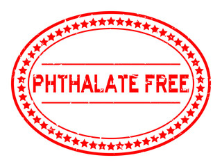 Grunge red phthalate free word oval rubber seal stamp on white background