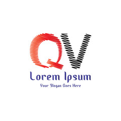 Design of alphabet letter QV with wavy lines stripe as a logo for a company or business