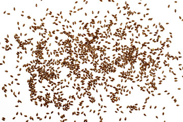 Flax seeds, brown Linseed. Background or texture of Linen seeds close-up.  Top view