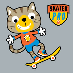cat the skater, vector cartoon illustration