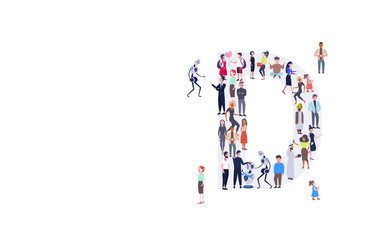 businesspeople crowd gathering in letter D shape English alphabet concept mix race men women casual people group standing together full length horizontal