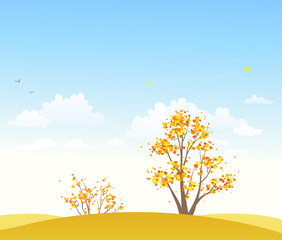 Vector abstract yellow trees and blue sky background