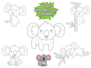 Set Coloring the Cute Cartoon Koala. Educational Game for Kids. Vector illustration With Cartoon Funny Animal Frame