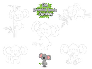 Set Drawing and Paint Cute Cartoon Koala. Educational Game for Kids. Vector illustration With Cartoon Funny Animal Frame