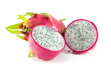 Close up fresh dragon fruit isolated on white background, food healthy