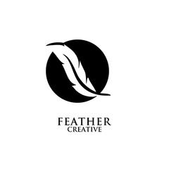 feather logo with circle icon design vector illustration symbol