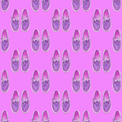 Seamless pattern. Pink Vintage shoes. Use for t-shirt, greeting cards, wrapping paper, posters, fabric print.