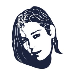 Face front view. Elegant silhouette of a female head. Portrait of a happy smiled woman