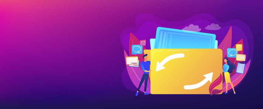 Delegating duties and responsibilities to colleagues. Job sharing, alternative work schedule, collaborative employment, division of a job concept. Header or footer banner template with copy space.