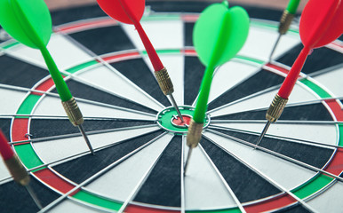 Dart arrows hitting in the target. Success