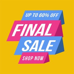 blue and pink Final sale banner, up to 60% off. Vector illustration.