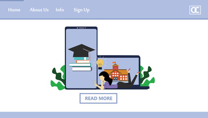 Obraz premium online course education landing page vector template design illustration
