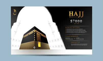 Hajj or Umrah template, banner, flyer, brochure, background vector illustration. Split layer of text and background
