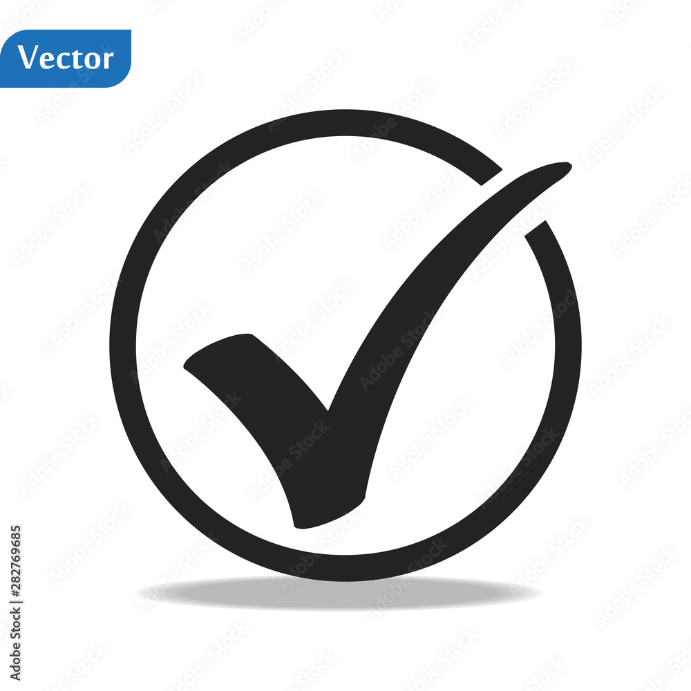 Wall mural Check mark icon in a circle. Tick symbol in black color, vector illustration. eps10