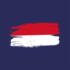 Grunge Indonesian flag. Vector brush painted flag of Indonesia isolated on dark blue background. Frayed and scratched the national symbol of the country