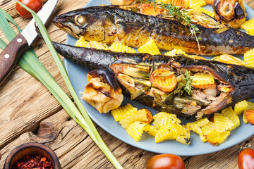 Baked fish with pumpkin filling
