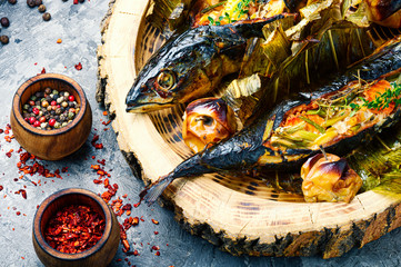 Baked fish with pumpkin filling