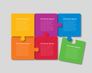 Six jigsaw puzzle template process with text space