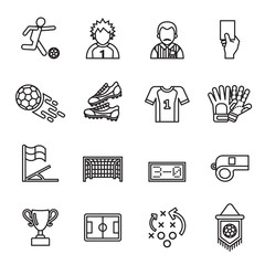Football, Soccer icons set with white background. Line Style stock vector.