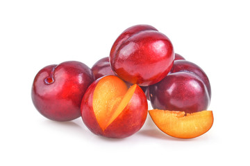Fototapeta na wymiar red cherry plum isolated on white background.