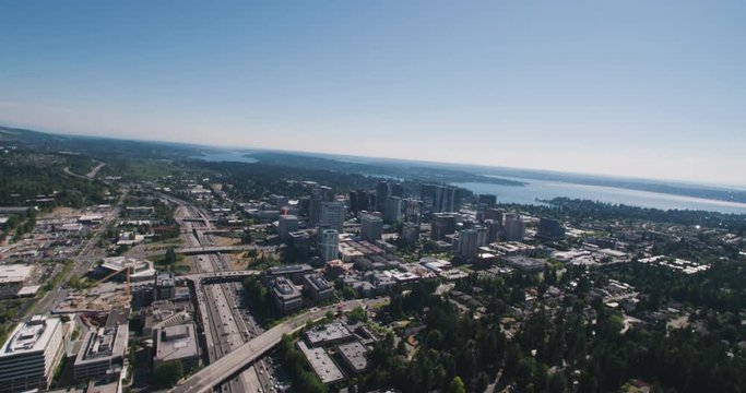 Bellevue Washington Interstate 405 Highway Corridor Aerial Helicopter Angle Above City