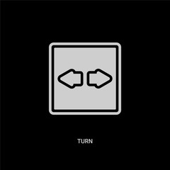white turn vector icon on black background. modern flat turn from ui concept vector sign symbol can be use for web, mobile and logo.