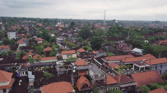 Aerial footage of Ubud town in Bali